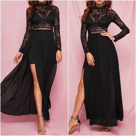 BellanBlue Dresses & Skirts - Luxurious Black Floral Sheer Lace Party Evening Sexy Dress